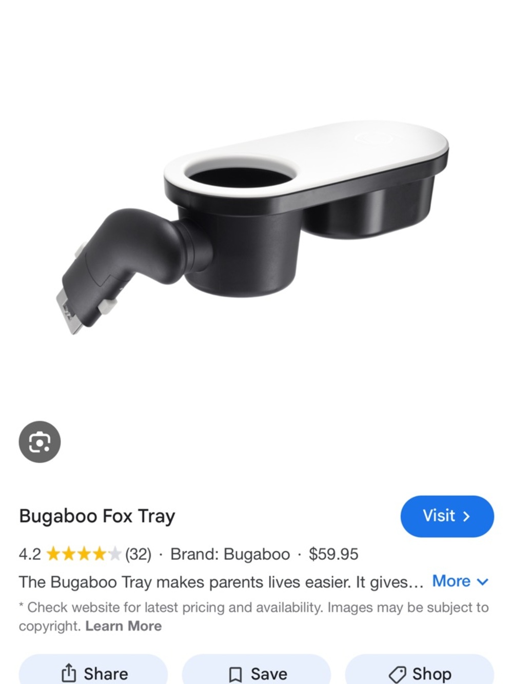 Bugaboo Fox Stroller Tray with Cup Holder - Black & White